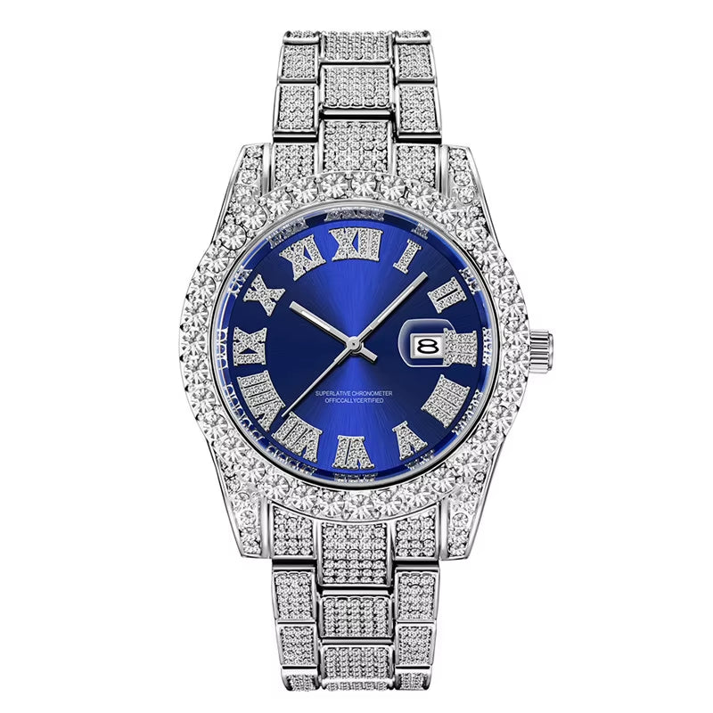 Hop Full Iced Out Mens Watches Luxury Date Quartz Wrist Watches with Micropaved Cubic Zircon Watch for Women Men Jewelry
