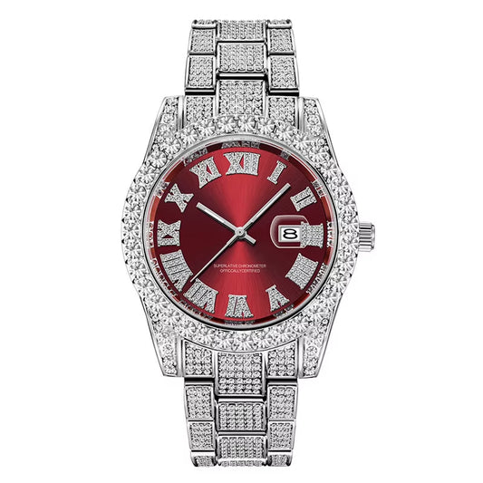 Hop Full Iced Out Mens Watches Luxury Date Quartz Wrist Watches with Micropaved Cubic Zircon Watch for Women Men Jewelry