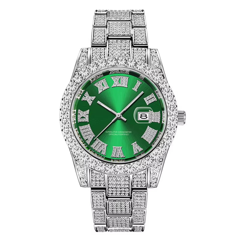 Hop Full Iced Out Mens Watches Luxury Date Quartz Wrist Watches with Micropaved Cubic Zircon Watch for Women Men Jewelry