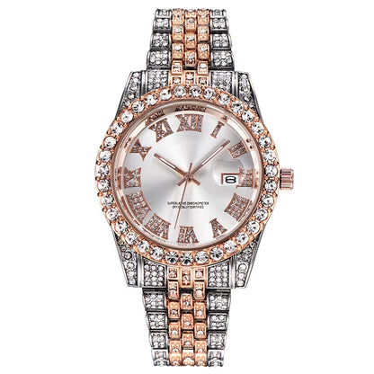 Hop Full Iced Out Mens Watches Luxury Date Quartz Wrist Watches with Micropaved Cubic Zircon Watch for Women Men Jewelry