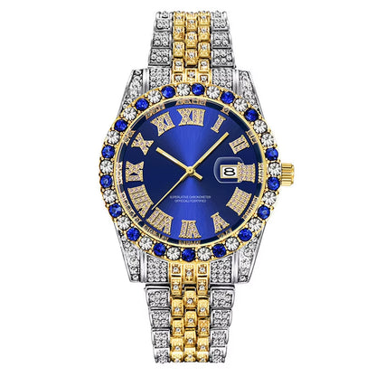 Hop Full Iced Out Mens Watches Luxury Date Quartz Wrist Watches with Micropaved Cubic Zircon Watch for Women Men Jewelry