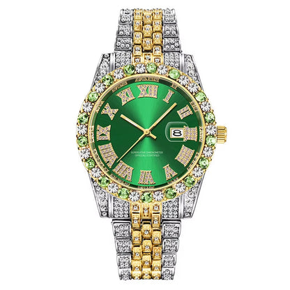 Hop Full Iced Out Mens Watches Luxury Date Quartz Wrist Watches with Micropaved Cubic Zircon Watch for Women Men Jewelry
