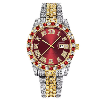 Hop Full Iced Out Mens Watches Luxury Date Quartz Wrist Watches with Micropaved Cubic Zircon Watch for Women Men Jewelry