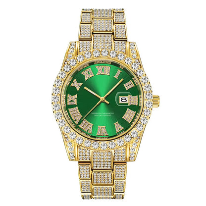 Hop Full Iced Out Mens Watches Luxury Date Quartz Wrist Watches with Micropaved Cubic Zircon Watch for Women Men Jewelry