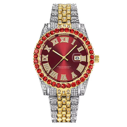 Hop Full Iced Out Mens Watches Luxury Date Quartz Wrist Watches with Micropaved Cubic Zircon Watch for Women Men Jewelry