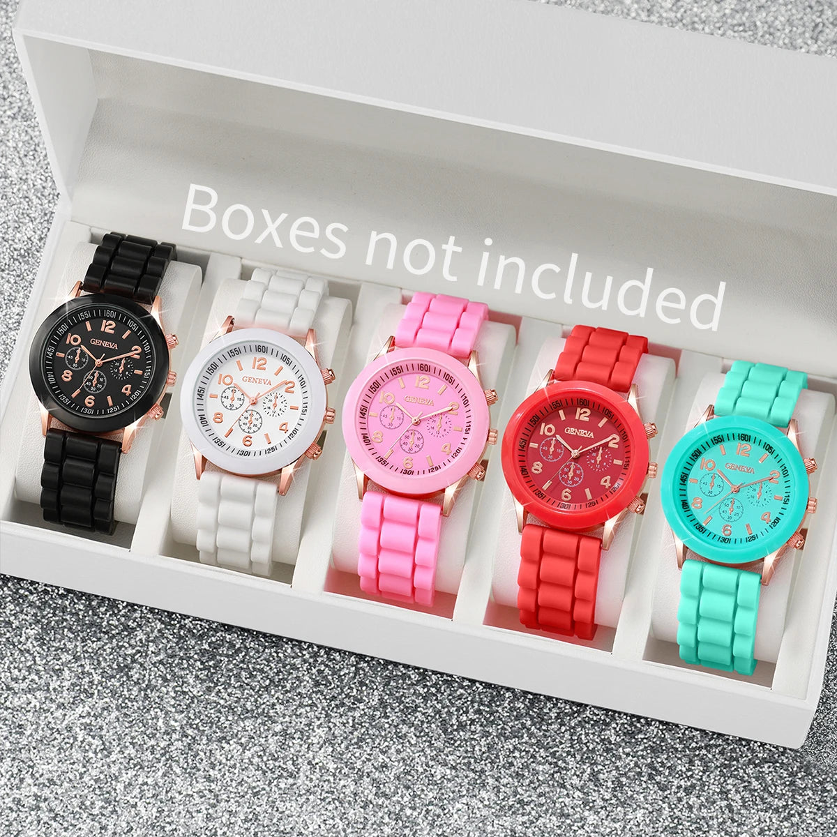 5PCS Women'S Watches Fashion Roma Dial Leather Band Quartz Watch Ladies Silicone Band Wristwatch Reloj Mujer（Without Box）