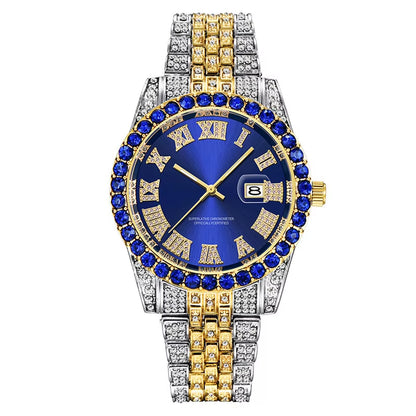 Hop Full Iced Out Mens Watches Luxury Date Quartz Wrist Watches with Micropaved Cubic Zircon Watch for Women Men Jewelry