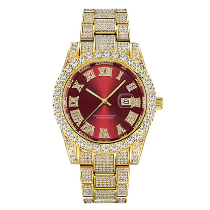 Hop Full Iced Out Mens Watches Luxury Date Quartz Wrist Watches with Micropaved Cubic Zircon Watch for Women Men Jewelry